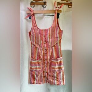 The Impeccable Pig Pink and Orange Striped Dress